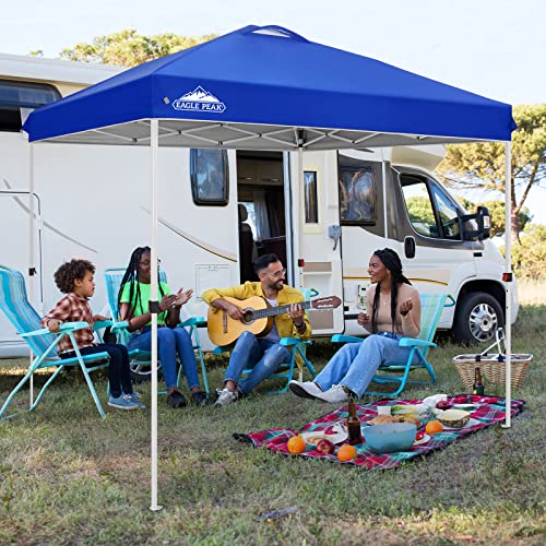 EAGLE PEAK Pop Up Canopy Tent with Wheeled Carry Bag, 8 Stakes, 4 Ropes, Easy Set Up Tent Canopy, 8x8 ft, Blue - color: Blue, size: 8x8