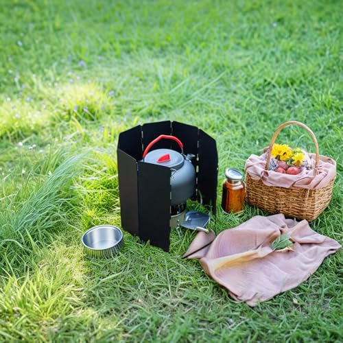 Black Camping Stove Windscreen,Lightweight Aluminum Outdoor Windshield Gas Stove Wind Screen for Camping, Wind Guard Glamping, Hiking, Picnic, Backpacking - color: black