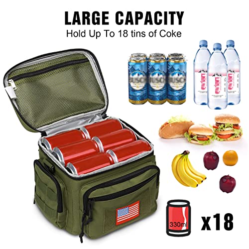 ATRIPACK Lunch Box for Men, Tactical Lunch Bag MOLLE Webbing Leakproof Insulated Large Lunch Cooler Women Adult Meal with Adjustable Shoulder Strap Durable Lunch Pail (Green) - color: Green, size: Medium