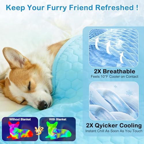 Vivifying Cooling Blanket for Dogs, Q-MAX>0.5 Waterproof Reversible Dog Cooling Mat, Soft Pet Throw Cooling Mat for Couch, Bed, Crate, Car Seat, Breathable Summer Cat Bed Blanket 30 x 40 Inches - size: M(30"x40")