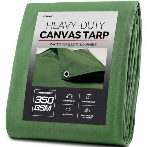 Canvas Tarp 12x20, 350 GSM Heavy Duty Canvas Tarp with Grommets, UV & Water Resistant Multipurpose Tarpaulin Cover for Camping, Canopy Tent, Roof, Woodpile, Trailer Equipment,Olive Drab - size: 12x20