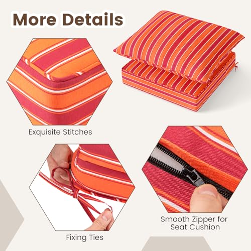 Giantex Patio Cushion Set, Outdoor Chair Seat Pads w/Non-Slip Rope Belts, Detachable Patio Furniture Cushions, Thick Seat Cushion & Back Cushion for Living Room Floor Sofa Patio Garden Chair (Orange) - color: Orange