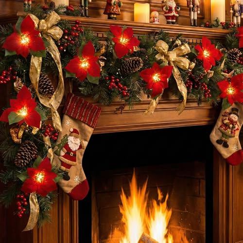 8.5FT Christmas LED Flower String Lights, Christmas Decorations Lights Outdoor with 10 LED Red and Green Flowers Bulbs, Plug in Flower Fairy Light for Valentines Wedding Garden Porch Floral Decor - color: Red Flower