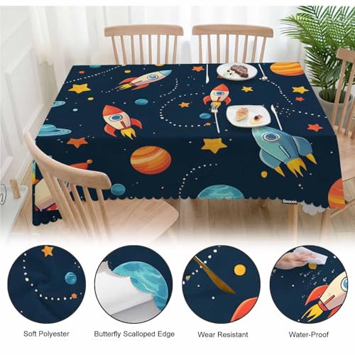 Table Cloth Galaxy Space, Cute Spacecraft Planet Solar System Farmhouse Tablecloth Soft Table Cover for Kitchen Dinning Tabletop Decoration, 52x70 Inch Fitted Tablecloth - color: Galaxy Space