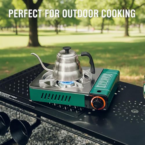 Butane Gas Stove with Carrying Case, Small Portable Camping Stove for Patio Cooking Camping Hiking RV Trip Tailgating Emergency Use, Green GS347 - size: 13.5"