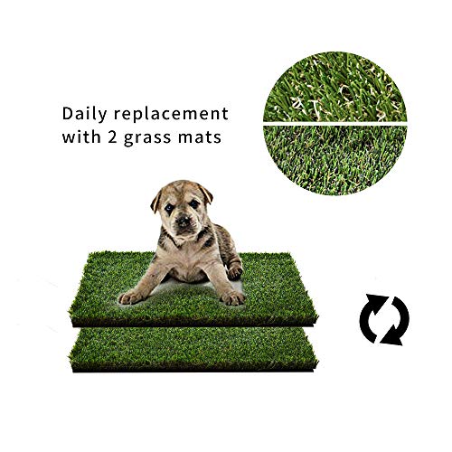 HQ4us Dog Grass Pad with Tray Small 23" x 16" Dog Litter Box Toilet for Puppy (No Grate) with 2×Artificial Grass for Dogs with Hemmed Edge, Pee Pads for Dogs, Realistic, Less Stink, Potty for Balcony - size: S 23”×16” for Dog＜ 19" Length