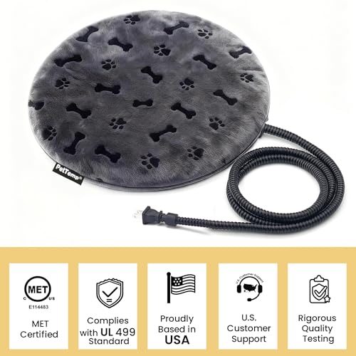 Pet Heating Pad for Cats Dogs Indoor & Sheltered Outdoor Waterproof Heated Cat Bed Heated Dog Bed Chew Resistant Cord Constant Temperature Gray Paw Print Round 16 Inch - color: Grey, size: Round: 16" x 16" x 1.3"