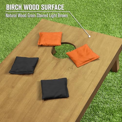 GoSports 4 ft x 2 ft Regulation Size Wooden Cornhole Boards Set with Light Brown Finish - Includes Carrying Case and Bean Bags - color: Black & Orange, size: 4 ft x 2 ft