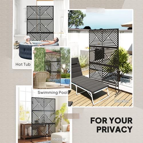 Outsunny Metal Outdoor Privacy Screen, 78" H x 48" W Decorative Privacy Fence Screen, Freestanding Outdoor Divider with Stand, Climbing Plant Trellis for Garden Walkway, Balcony, Patio, Rhombus Black - color: Black/Rhombus