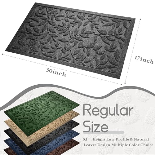 Grey Leaves Outdoor Indoor Entrance Doormats, Absorbent Durable Heavy Duty Welcome Front Door Mat,Thick Natural Rubber Back,Easy Clean Entryway Mat 17x30 Inch, Low Profile - color: Leaves-grey, size: 1'5" x 2'6" (Rectangular)