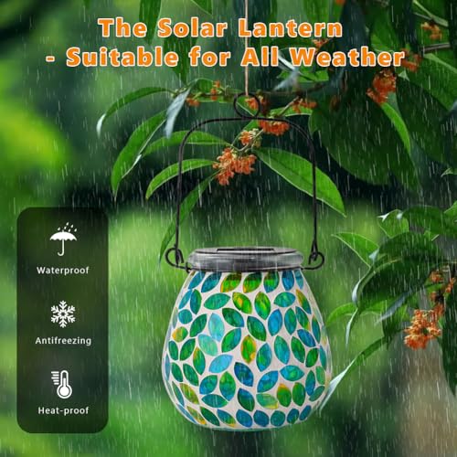 Starsoul 2 Pack Solar Lanterns Outdoor Waterproof, Unique Green Mosaic Glass Solar Garden Lights, Decorative Outdoor Lantern for Outside Patio Pathway Porch Yard Table - color: Green-2PC