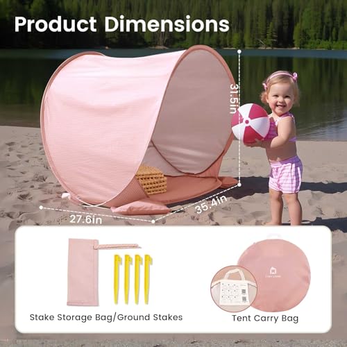 Tiny Land Baby Beach Tent – Pop Up Baby Tent with UV Protection, Portable Baby Beach Essentials, 35.4"x27.6"x31.5" Sun Shelter for Infants, Baby Outdoor Use (Pink) - color: Sunset Blush