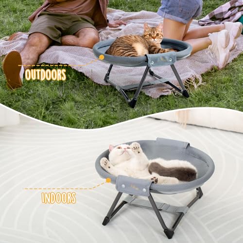KITTY KINGDOM Elevated Cat Hammock Bed, Foldable No-Assembly Cat Bed with Breathable Mesh for Indoors and Outdoors Use, Lightweight Raised Pet Bed for Cats and Small Dogs