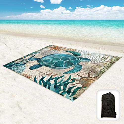 Beach Blanket Waterproof Sandproof Oversized 95”x 80”,Sand Free Beach Mat with Corner Pockets,Portable Mesh Bag for Beach Festival,Picnic,Travel and Outdoor Camping (Seaturtle) - color: Seaturtle