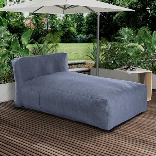 Dineli Chaise Lounge Chair Outdoor Bed Lounger Outdoor Couch Sofa for Pool Comfy Patio Furniture Foam Filling Bean Bed Chair Lazy Sofa for Outside, Water-Resistant Sunbed (Denim Blue, 70'' Length) - color: Denim Blue, 70'' Length