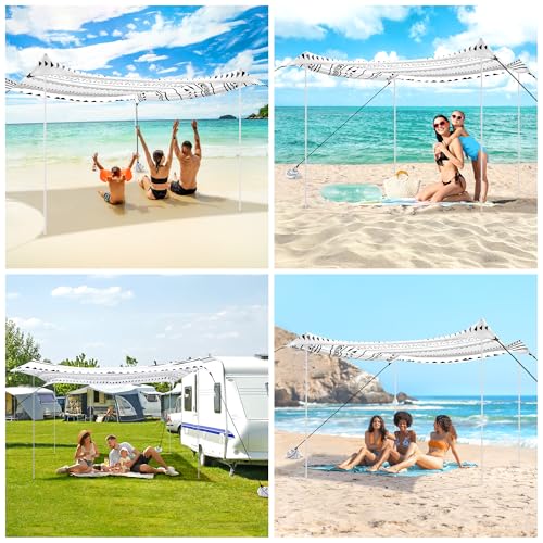 Beach Tent, Beach Canopy Sun Shade UPF 50+, Portable 10×10 FT Camping Sun Shelter with Sandbags, Poles, Ground Pegs and Anti-Wind Ropes Easy Setup for Outdoor, Backyard, Picnics, Fishing