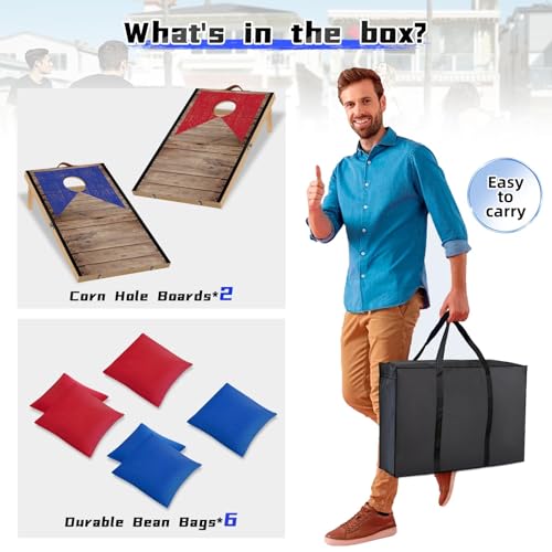 Wooden Cornhole Board Set with Bean Bags, Choose 2x1.3 ft Corn Hole Boards, Portable Outdoor & Indoor Toss Game Sets for Kids Adults and Family Party Camping Equipment