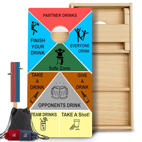 CornholeGamesUSA Pro Cornhole Boards Set | Made in USA | 3/4 Baltic Birch | No Bounce | Triple Thick Legs | Two Brace & Handles, Tournament 2x4 Regulation Set with Score Tower & Cornhole Bags - color: Drinking game