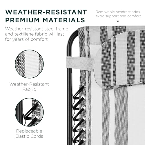 Best Choice Products Oversized Zero Gravity Chair, Folding Outdoor Patio Lounge Recliner w/Cup Holder Accessory Tray, Pillow - Gray Stripes - color: Gray Stripes