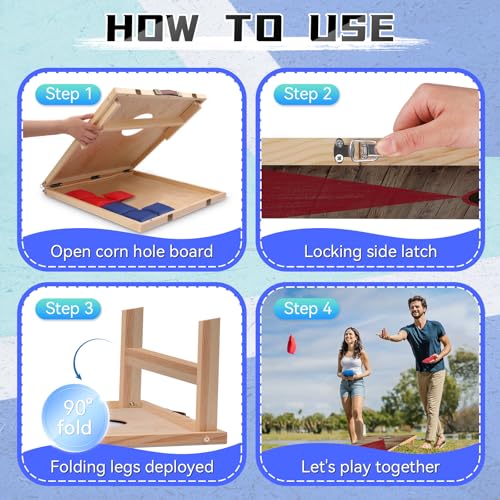 Wooden Cornhole Board Set with 6 Bean Bags, 2x1.3 ft Portable Outdoor & Indoor Corn Hole Toss Game Sets for Kids Adults and Family Party Camping Equipment