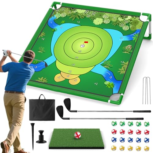 Golf Chipping Game – Portable Yard Practice Set, Indoor & Outdoor Lawn Play for Adults and Family, Backyard, Beach, Office Party, Golf Gifts for Men (Chipping Game+2 Golf Clubs) - color: Chipping Game+2 Golf Clubs
