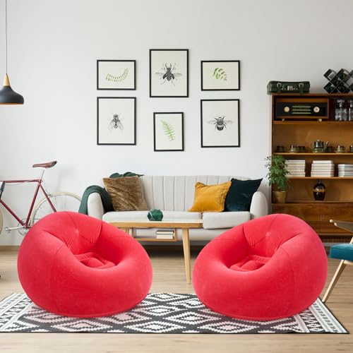 Realspring Inflatable Bean Bag Chairs Outdoor Blow up Camping Chairs Inflatable Lazy Sofa Folding Portable Bean Bag Loungers Couch for Movie Night (Red,2 Pcs) - color: Red