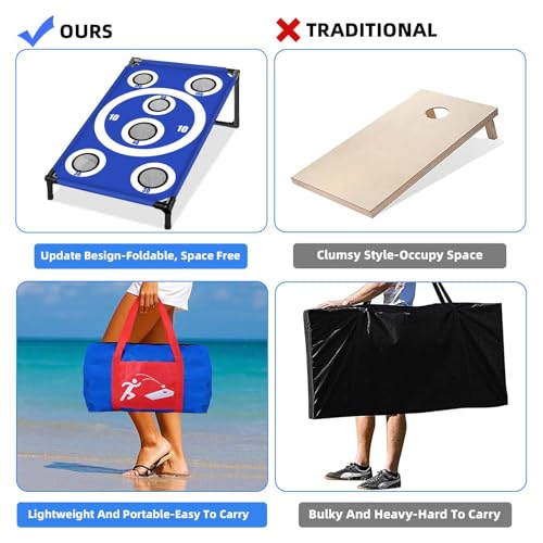 NZQXJXZ Cornhole Board Set with 8 Bean Bags 3x2 Ft Corn Hole Games Portable Cornhole Set for Indoor and Outdoor Ideal for Kids, Adults, Camping,Travel,Beach, Yard