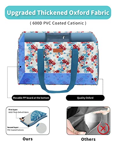 WONDAY Extra Large Reusable Grocery Bag Carrier with Handle, Thirty One Utility Tote Foldable for Shopping and Beach - color: Blue Flower