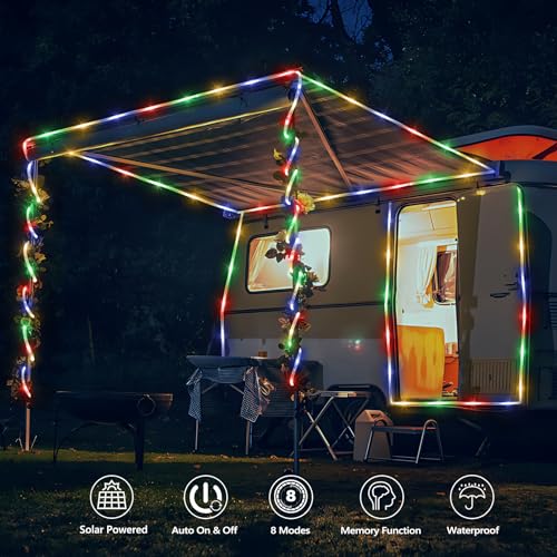 Solar Rope Lights, 2 Packs Total 132ft 400LED Solar String Lights, 8 Modes Waterproof Solar Powered Outdoor Light, Flexible Clear Tube Light for Garden Backyard Patio Deck Pool Tree Decor - Multicolor - color: Multicolor, size: 2*66ft