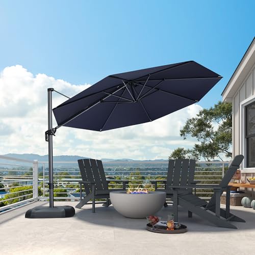 PURPLE LEAF 11 Feet Patio Umbrella Outdoor Cantilever Round Umbrella Aluminum Offset Umbrella with 360-degree Rotation for Garden Deck Pool Patio, Navy Blue - color: Navy Blue, size: 11 Feet, style: Standard
