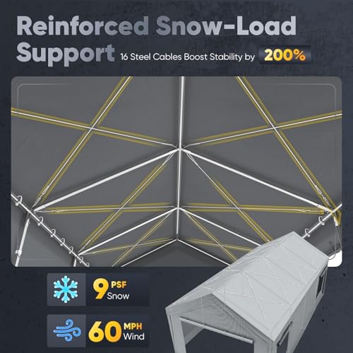 Quictent Heavy Duty 13x25 ft Carports with Side Zipper Doors & Snowproof Steel Cables & Ventilated Windows, Waterproof Storage Shelter for Car, Boat, RV, Outdoor Equipment, Gray - color: Gray, size: 13'x25'