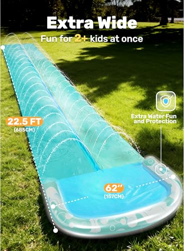 JOYIN 22.5FT Water Slide and 2 Inflatable Boards, Extra Long Heavy Duty Double Lawn Waterslide with Sprinkler for Kids Adults Backyard Summer Water Toy Outdoor Fun, Blue, Light Blue - color: Blue, Light Blue, size: 22.5ft