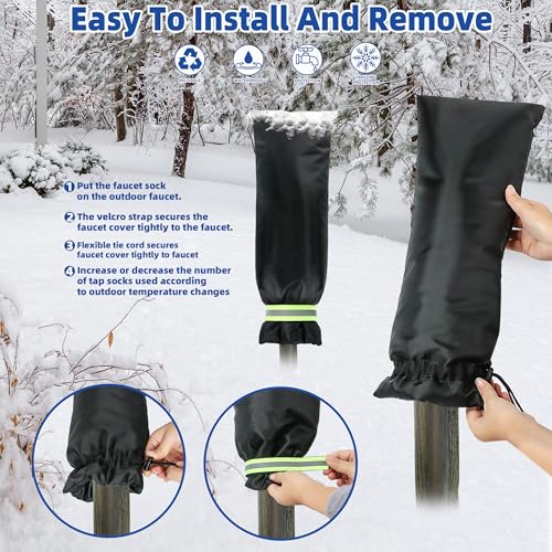 Outdoor Faucet Covers for Winter Freeze Protection 2 Pack Reusable Garden Faucet Cover Socks for Various Faucet Water Spigot Pipe Hose Bib,Waterproof Insulated Anti-Freeze Covers-XL - style: Reflective Velcro and Drawstring