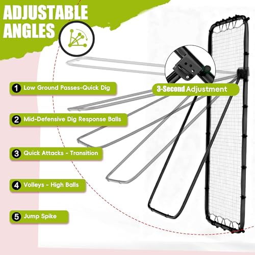 Volleyball Rebounder Net 7x4 Ft, 5-Angle Adjustable Rebounder Net for Practicing Digging, Setting, Spiking, Bounce Back Training Equipment with 2 Target Stripes & Portable Travel Bag for Storage - color: NET102-White Black