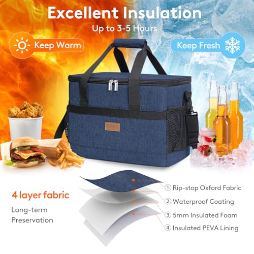 Lifewit Cooler Bag 30/50/60 Cans Collapsible and Insulated Large Lunch Bag Leakproof Soft Cooler Portable Tote for Camping/BBQ/Family Outdoor Activities - color: Dark Blue, size: 30-Can(20L)