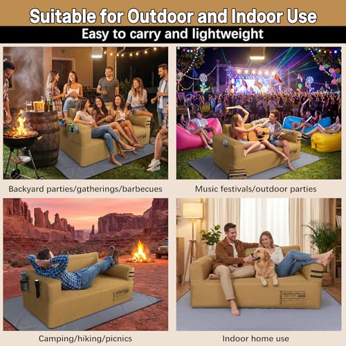 Portable Inflatable Couch with Built-in Pump,1000D Oxford Blow Up Sofa with Floor Mat for Camping,Beach,Party & Indoor | Puncture-Resistant Outdoor Inflatable Loveseat-Machine Washable,Quick Inflation