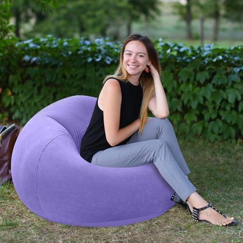 Realspring Inflatable Bean Bag Chairs Outdoor Blow up Camping Chairs Inflatable Lazy Sofa Folding Portable Bean Bag Loungers Couch for Movie Night(Light Purple,2 Pcs) - color: Light Purple
