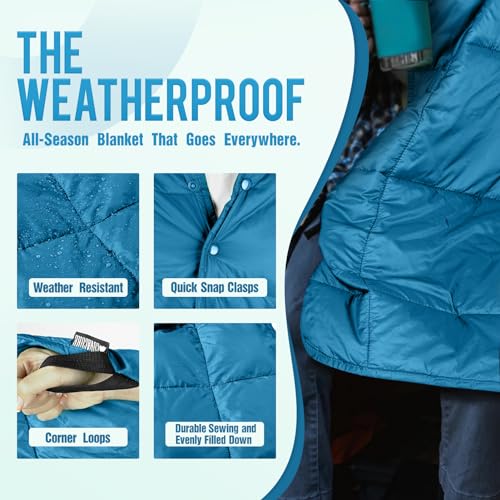 COVACURE Camping Blanket - Waterproof Outdoor Blanket, Packable & Lightweight, Warm Puffy Quilt for Camping, Hiking, Backpacking, Travel, Beach Essentials - color: Blue
