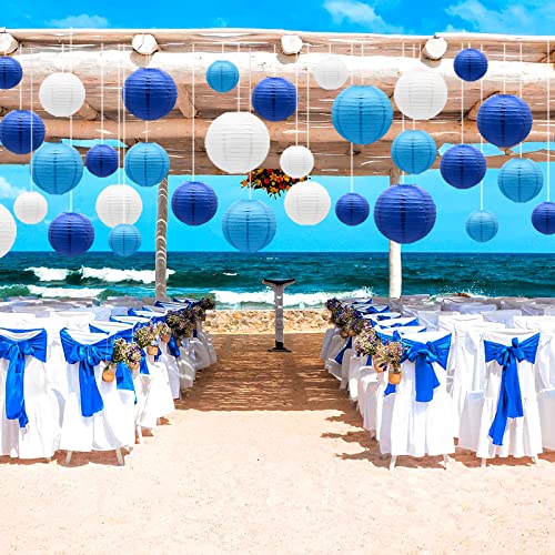 Blue Paper Lanterns Decorative, Hanging Round Paper Lantern Party Supplies for Anniversary Graduation Wedding Birthday Party Baby Shower Decorations Indoor Outdoor, 21pcs - color: Blue
