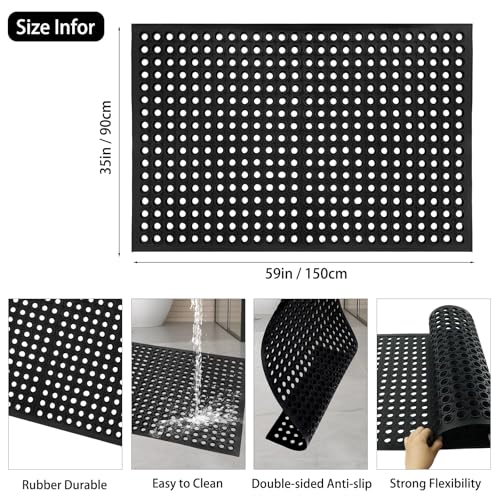 Nexboraque Large Rubber Mat Heavy Duty Drainage Mat 59" x 35" Anti-Fatigue Floor Mat for Kitchens Garage Garden Restaurants Workshops Indoor Outdoor - size: 59"L x 35"W x 0.4"Th