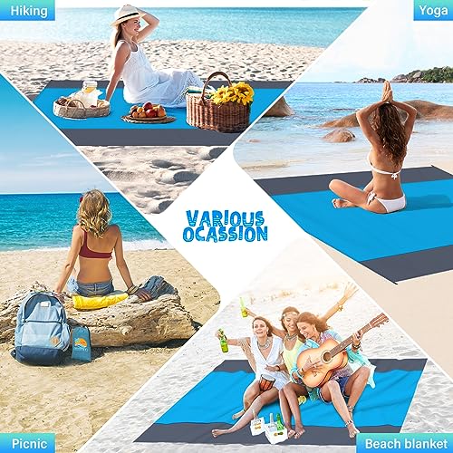 Beach Blanket Waterproof Sandproof 1-7 Adult Oversized 78 '' × 110 '' Lightweight Durable Compact Sand Free Extra Large Beach Mat for Travel Camping Hiking Picnic Blanket - color: Bluegrey, size: 78“x110”