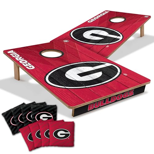 YouTheFan NCAA 2’ x 3’ Wood Cornhole Game with Logo Bags - color: Georgia Bulldogs, size: 2' X 3'
