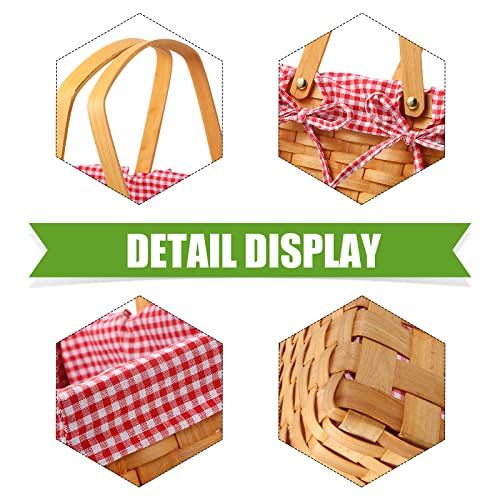 Patelai Wicker Picnic Basket Natural Hand Woven Basket with Double Folding Handles, Willow Hamper Baskets with Blanket for Outdoor Picnic Summer Spring Camp Family(Red and White Grid) - color: Red and White Grid