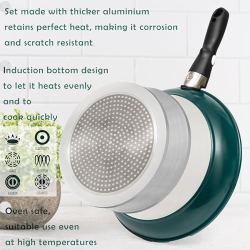Moss & Stone Aluminum Pots And Pans Set Nonstick, Removable Handle Cookware, Stackable , Dishwasher Safe, Induction Camping Cookware Set. (10 Pieces Blue) - size: 10 Pcs Blue