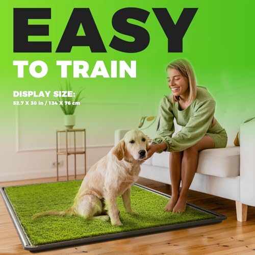 Hompet Dog Grass Pad with Tray Large, 52.7"x30", 2 Reusable Artificial Turf for Dogs Potty, Waterproof Non-Slip Washable Pee Pads, Quickly Absorbency Portable Dog Litter Box for Indoor/Outdoor Use - size: 52.7 x 30"