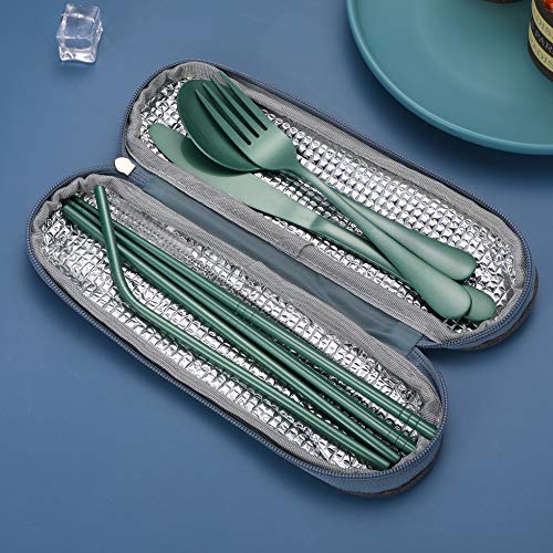 Portable Stainless Steel Flatware Set, Travel Camping Cutlery Set, Portable Utensil Travel Silverware Dinnerware Set with a Waterproof Case (Green) - color: Green