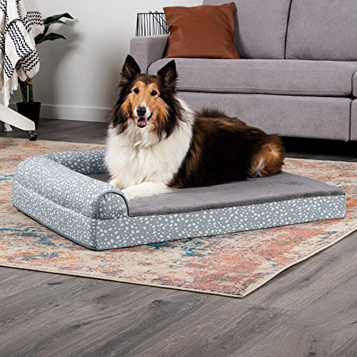 Furhaven Cooling Gel Dog Bed for Large Dogs w/ Removable Bolsters & Washable Cover, For Dogs Up to 95 lbs - Plush & Almond Print L Shaped Chaise - Gray Almonds, Jumbo/XL - color: (Plush & Almond Print) Gray Almonds, size: Jumbo