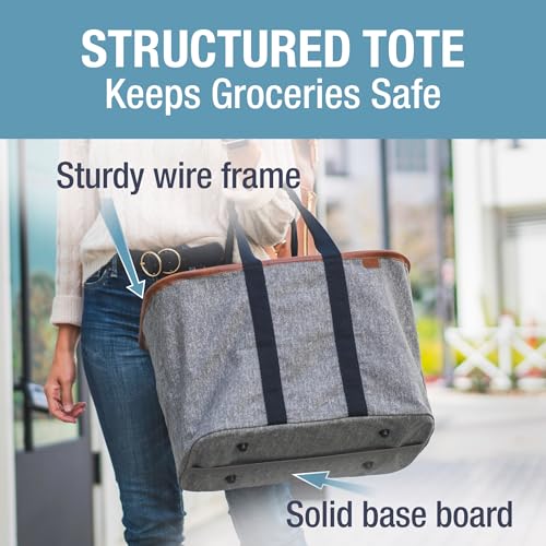 CleverMade Collapsible LUXE Tote, 30L Foldable Grocery Shopping Bag, Reusable - color: Heather Gray