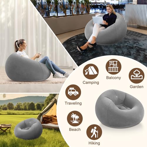 Realspring Inflatable Bean Bag Chairs for Adult Blow up Chairs Lazy Sofa Folding Portable Inflatable Chair for Movie Outdoor Room Bedroom Reading Camping(Grey) - color: Grey
