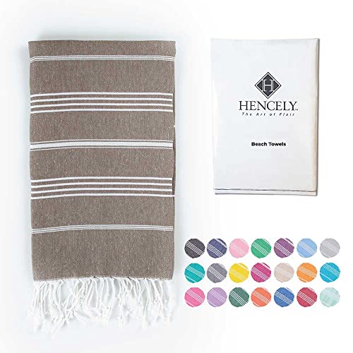 Hencely Turkish Beach Towel 37x68 Oversized, Sand-Free, Quick-Dry, Lightweight - Travel Essential for Pool & Bath - Striped 100% Cotton Bathroom Towels Accessories Gift (Brown) - color: Brown